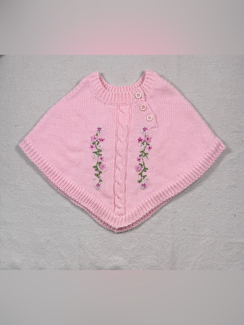 Nannette Girls Pink Knitted Baby Shawl (Poncho) - 0/3 Months